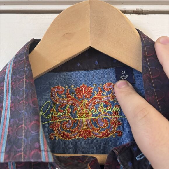 Robert Graham Men Dress Shirt Sized Med Purple Striped Flip Cuff Preppy Designer - Picture 9 of 16